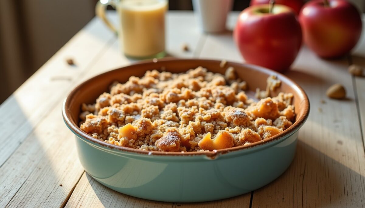 « Mon rituel du dimanche » : un crumble gourmand aux pommes du jardin, préparé avec les ingrédients du placard